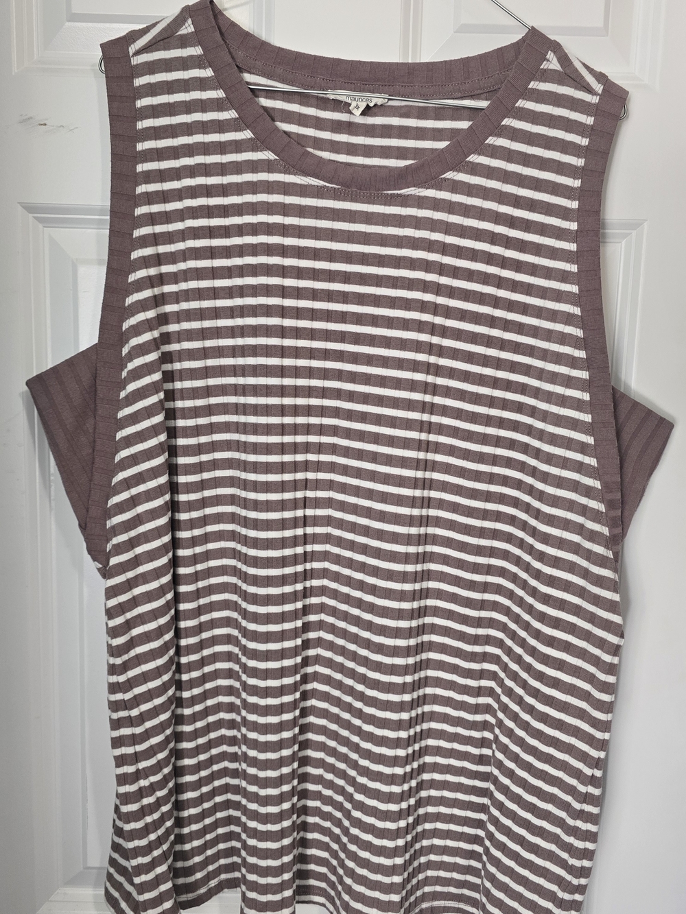 Maurices Striped Sleeveless Knit Tank Top - Mauve & White